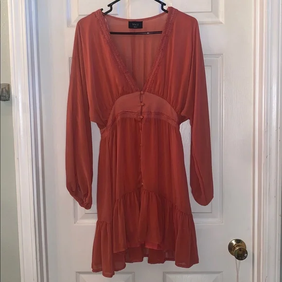 Vici Terracotta Button-Down Darling Cute Dress - Picture 3 of 13